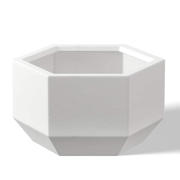Lightweight 11 in. H Large Crisp White Geometric Concrete Plant Pot/Planter for Indoor and Outdoor