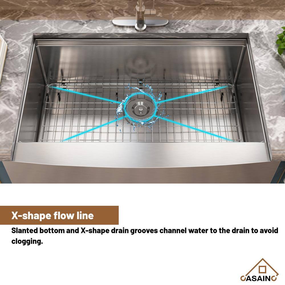 33" Brushed Stainless Steel Farmhouse Workstation Kitchen Sink
