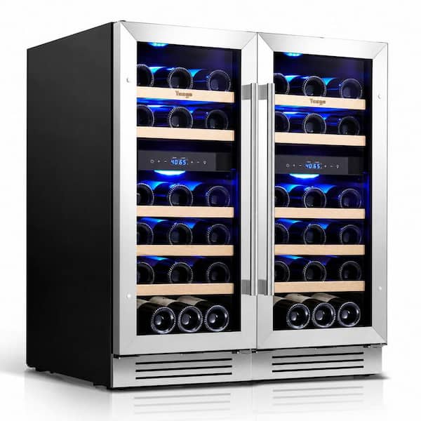 30 in. Quad Zone Built-in /Freestanding Cellar Cooling 56-Bottle Wine Cooler Side-by-Side Fridge in Stainless Steel