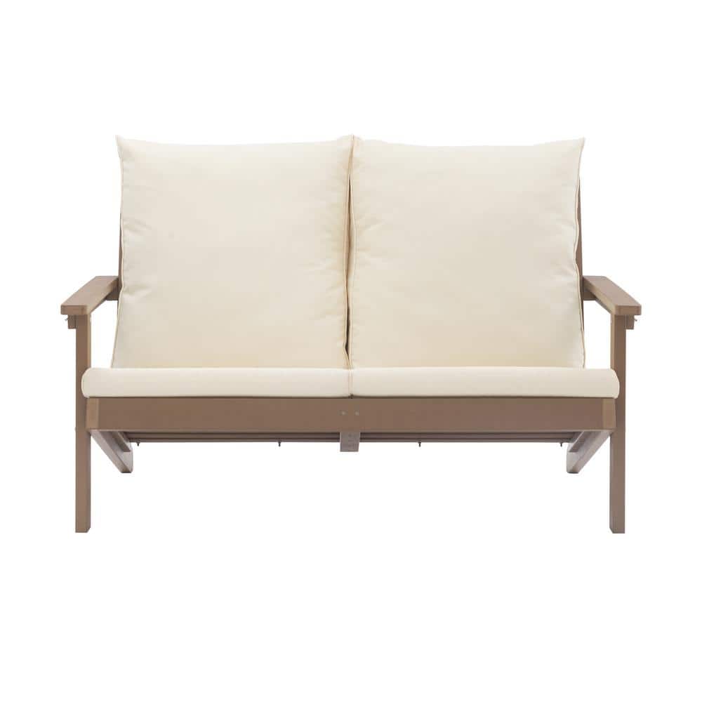 54 in. Composite Outdoor Lounge Chair with Beige Cushions