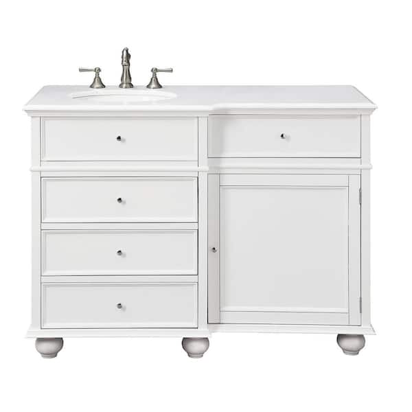 Home Decorators Collection Hampton Harbor 48 in. W x 22 in. D x 35 in. H Single Sink Freestanding Bath Vanity in White with White Marble Top