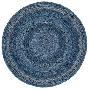 Braided Navy Doormat 3 ft. x 3 ft. Gradient Solid Color Round Area Rug