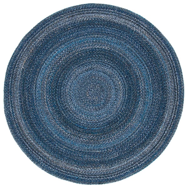 SAFAVIEH Braided Navy 4 ft. x 4 ft. Gradient Solid Color Round Area Rug