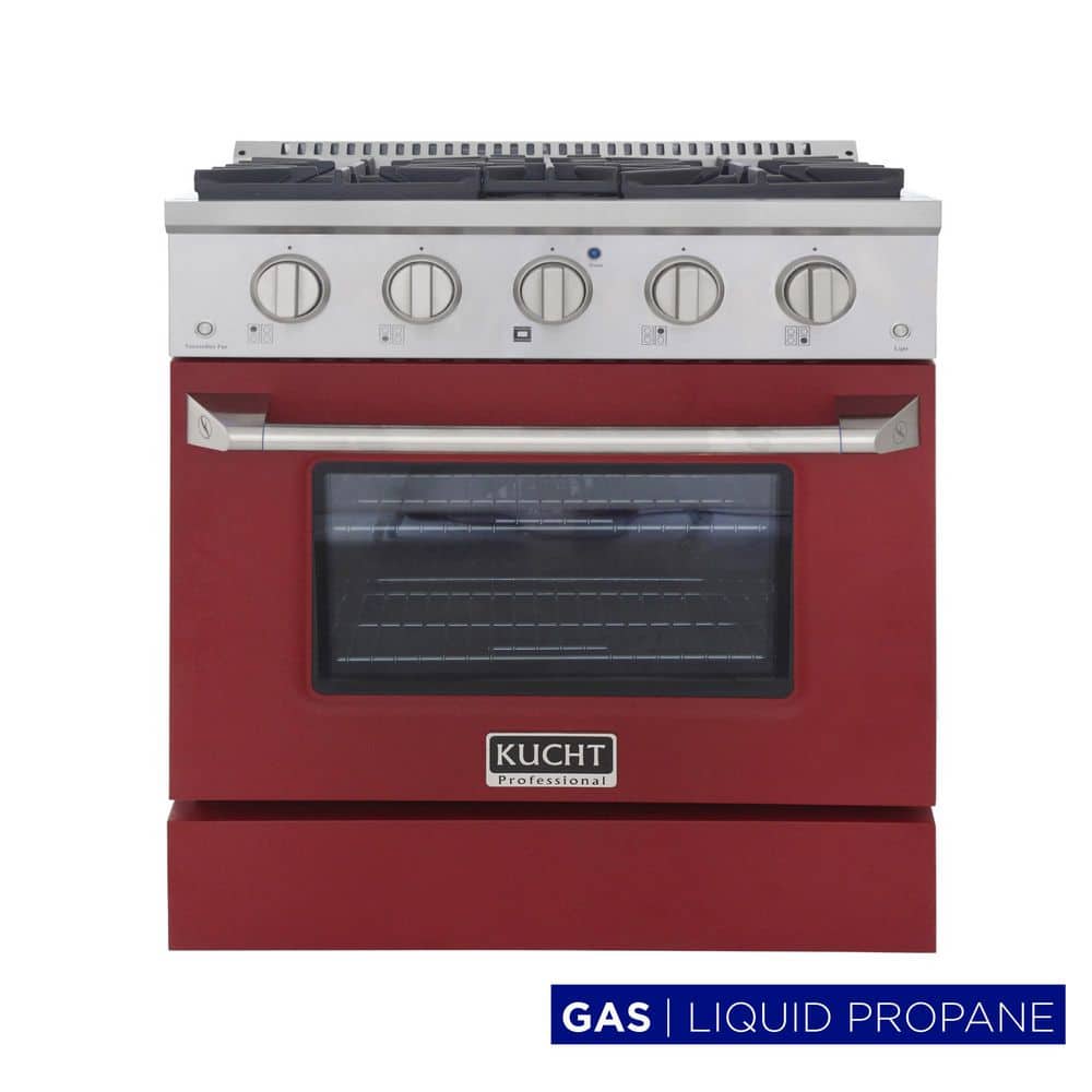 Kucht Pro-Style 30 in. 4.2 cu. ft. Propane Gas Range with Convection Oven in Stainless Steel and Red Oven Door