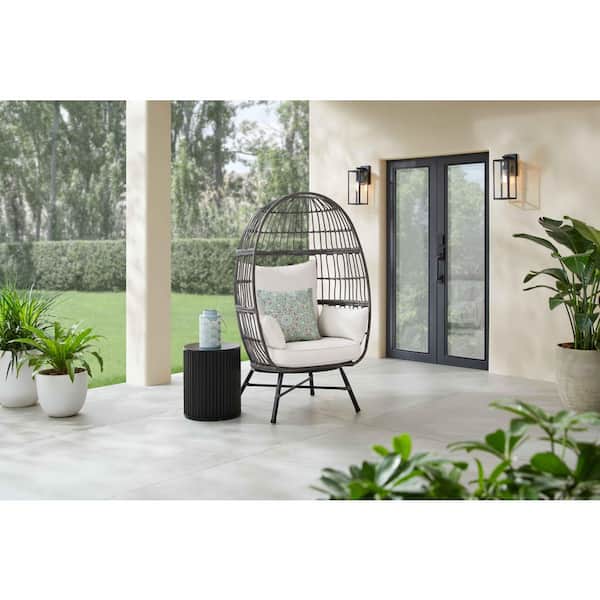 Breezy Bay Gray Wicker Outdoor Egg Chair with CushionGuard Almond Cushions