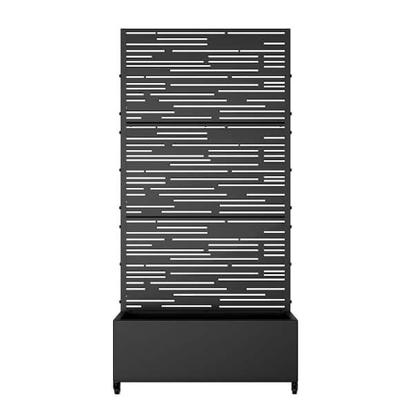 16 in. L x 35 in. W x 12 in. H 116 qts. Black Metal Planter Box Raised Beds with 72 in. H Trellis