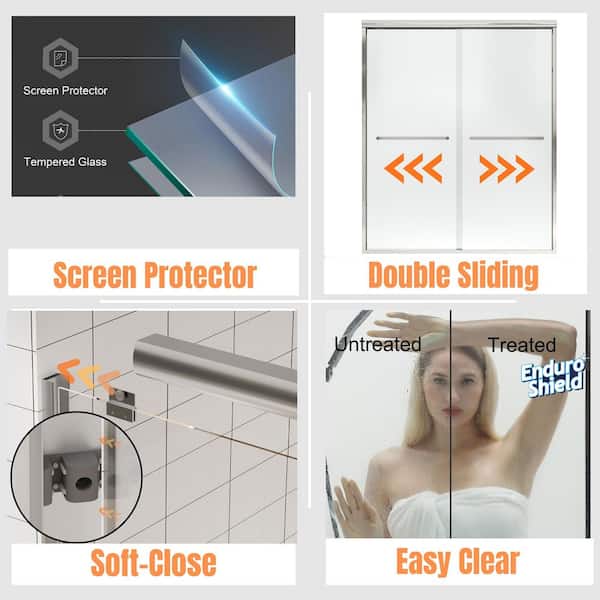 56 to 60 in. W x 58 in. H Sliding Framed Tub Door in Brushed Nickel with Clear Glass