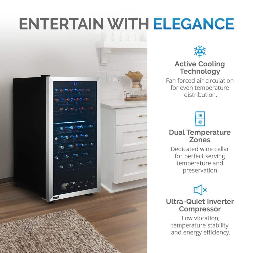 Newair 76 Bottle Stainless Steel Dual Zone Freestanding Wine Fridge