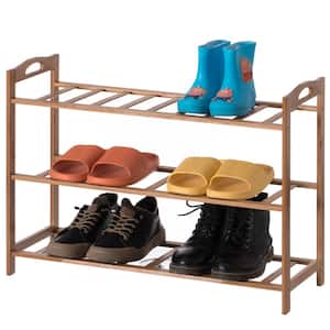19.25 in. H, 9-Pairs, Natural Bamboo, Free Standing Shoe Storage Shoe Rack, 3 Tier