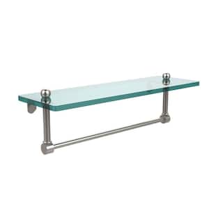 16 in. L x 5 in. H x 5 in. W Clear Glass Vanity Bathroom Shelf with Integrated Towel Bar in Satin Nickel