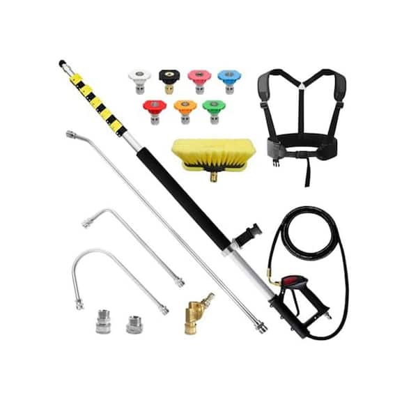 25 ft. Telescoping Pressure Washer Wand with Brush Head Gutter Cleaner 7 Spray Nozzle Tips Support Belt
