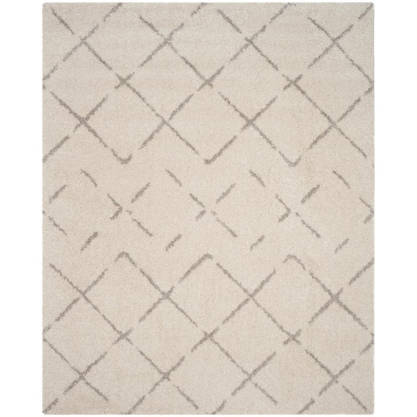 SAFAVIEH Arizona Shag Ivory/Beige 8 ft. x 10 ft. Diamond Geometric Area Rug
