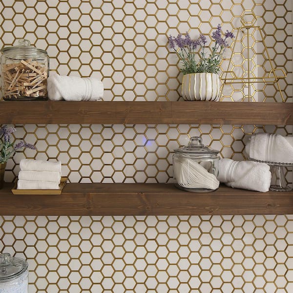 Jeffrey Court Karats White 10.625 in. x 11.125 in. x 8 mm Hexagon Natural Stone/Metal Wall and Floor Mosaic Tile