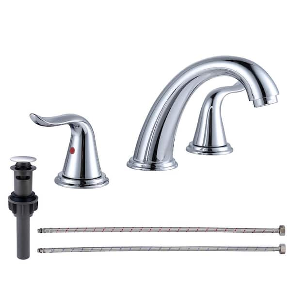 8 in. Widespread Bathroom Faucet with Pop Up Drain, 3 Hole Bathroom Sink Lavatory Faucet in Chrome