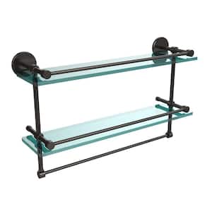 22 in. L x 12 in. H x 5 in. W 2-Tier Clear Glass Bathroom Shelf with Towel Bar in Oil Rubbed Bronze