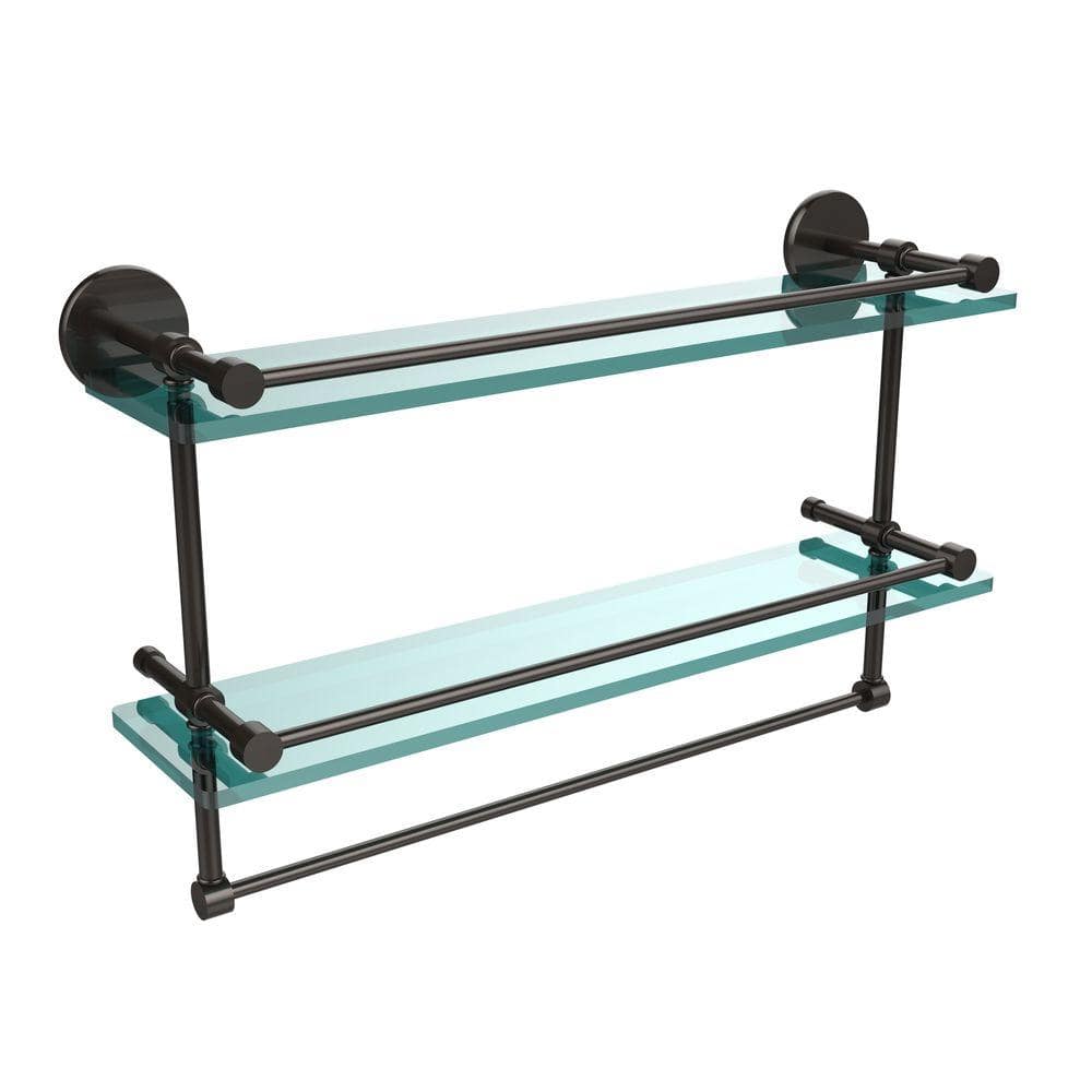 Allied Brass P1000-2TB/22-GAL-ORB 22 inch Gallery Double Glass Shelf with Towel Bar Oil Rubbed Bronze