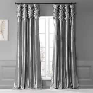 Platinum Ruched Solid Faux Silk Room Darkening Curtain - 50 in. W x 108 in. L Single Window Panel