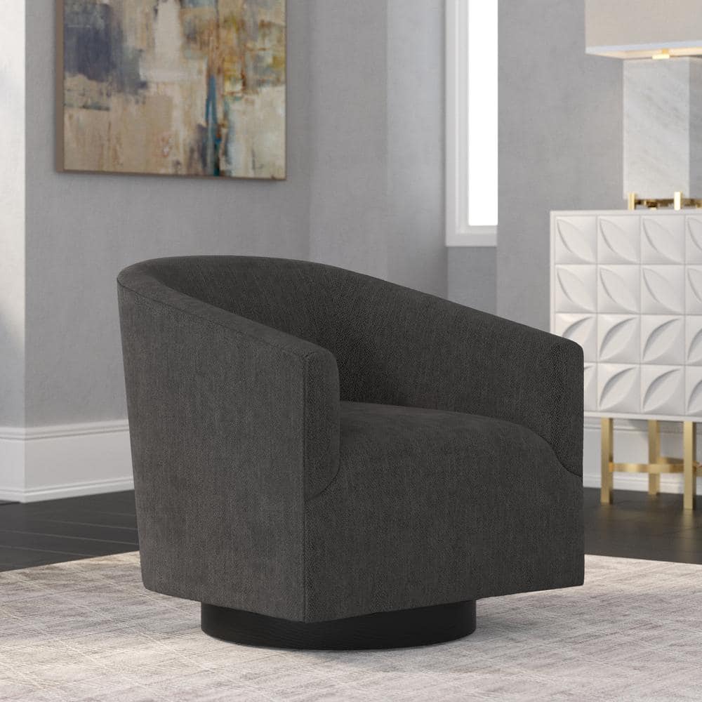 Donovan Charcoal Wood and Faux Leather Swivel Barrel Chair