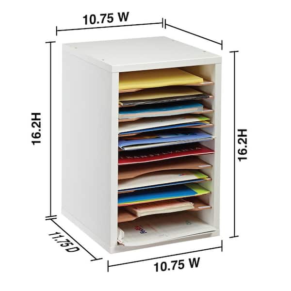 AdirOffice - Wood 11 Compartment Vertical Paper Sorter Literature File Organizer, White