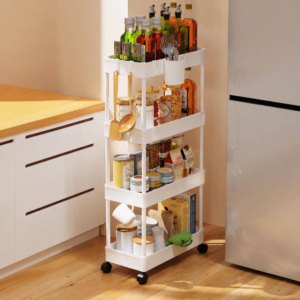 4-Shelf Pear White Slim Rolling Storage Cart for Narrow Spaces, Kitchen, Bathroom, Laundry and Office price history on PriceWatchPro