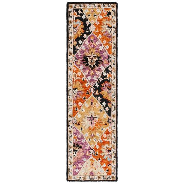 Aspen 2 ft. x 11 ft. Black/Pink Diamond Runner Rug