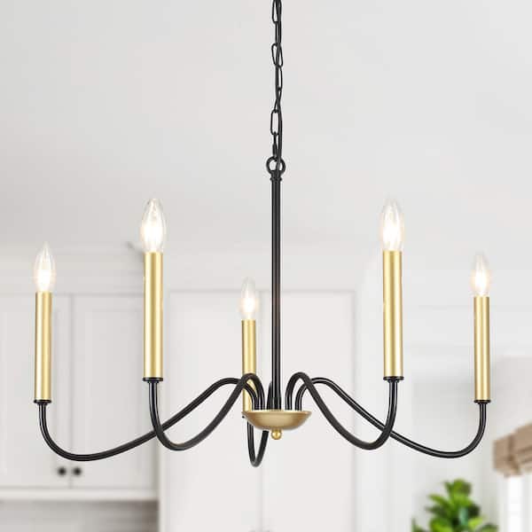 ZJVAIVE 5-Light Black and Gold Candle Design Hanging Linear Chandelier Lighting for Kitchen Island