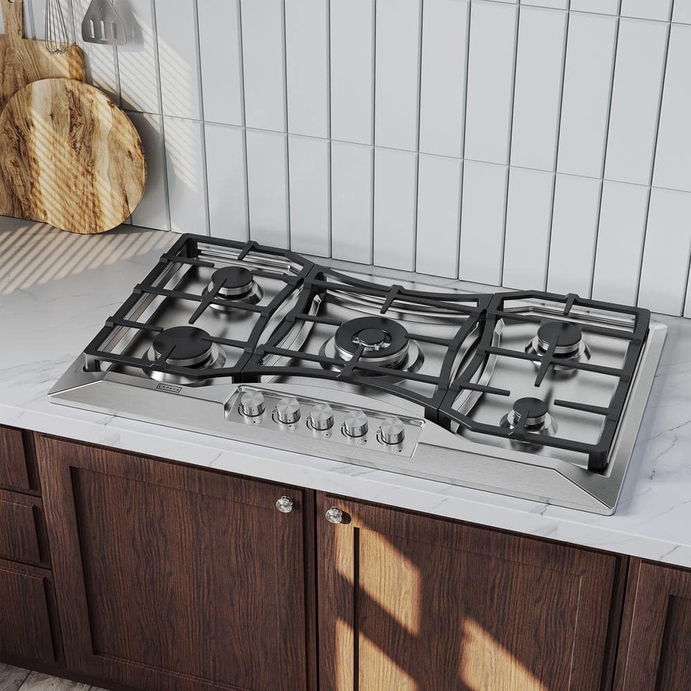 "Empava 36 in. Gas Stove Cooktop in Stainless Steel with 5 Italy Sabaf Burners, SS-36"""