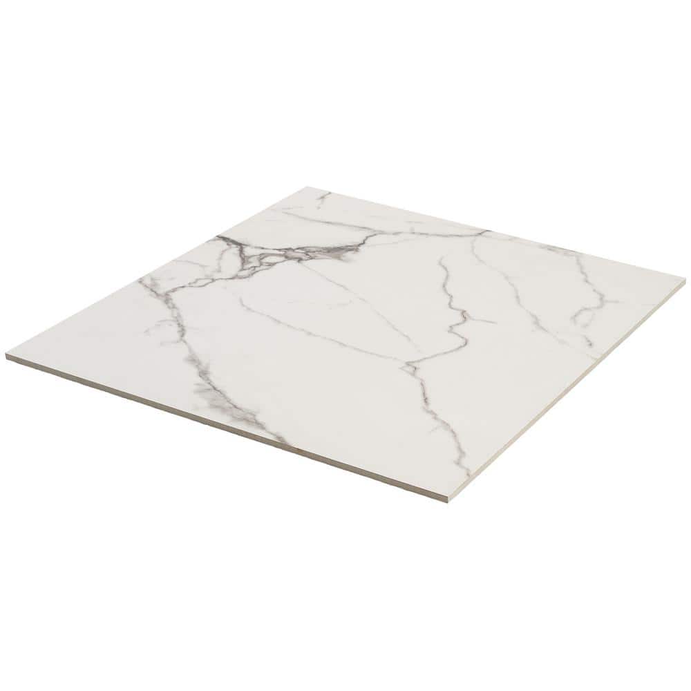 Enigma 24'' x 24'' Matte White Marble Look Porcelain Tile