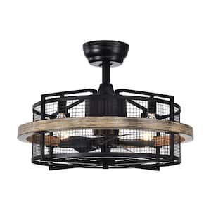20 in. Indoor Modern Black Mesh Metal Drum Caged Ceiling Fan with Remote and Light Kit