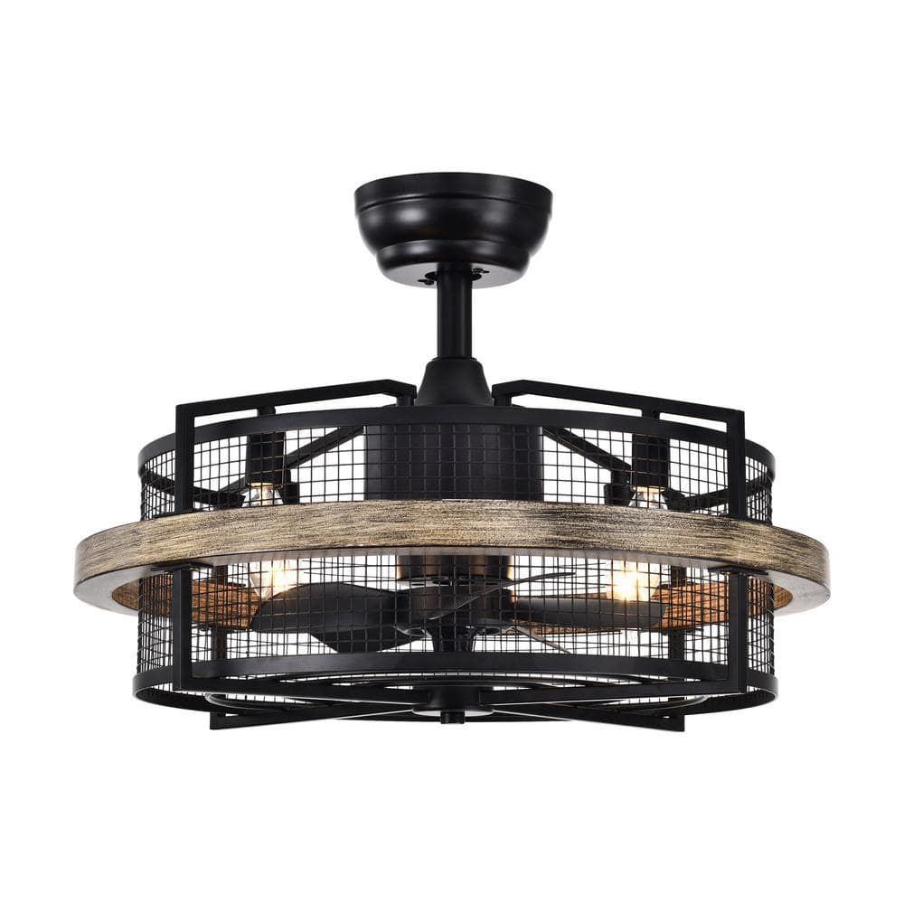 Parrot Uncle 20 in. Indoor Modern Mesh Metal Drum Caged Black Ceiling Fan  with Remote Control and Light Kit F8230110V - The Home Depot