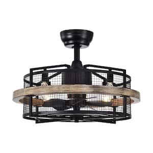 20 in. Indoor Modern Mesh Metal Drum Caged Black Ceiling Fan with Remote Control and Light Kit