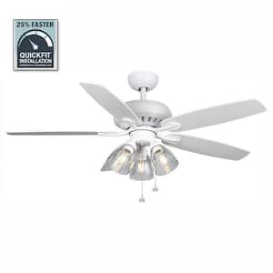 Rockport 52 in. Indoor LED Matte White Ceiling Fan with Light Kit, Downrod, and 5 Reversible Blades