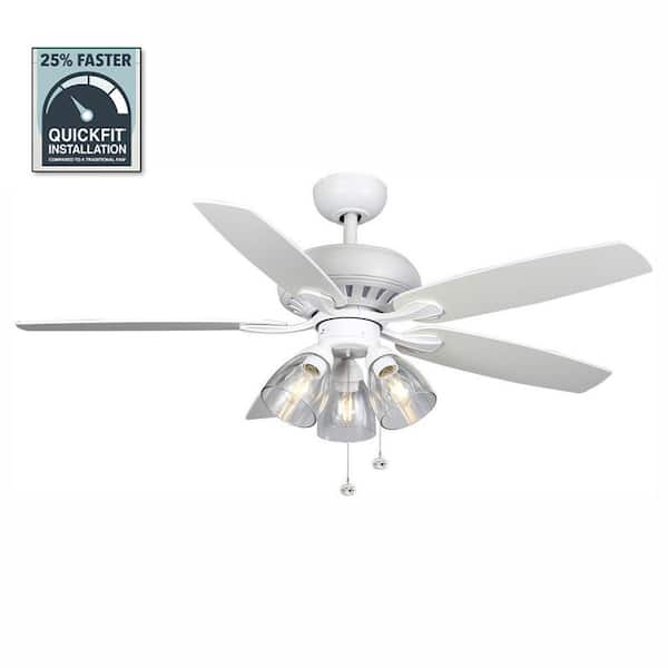 Hampton Bay Rockport 52 in. Indoor LED Matte White Ceiling Fan with Light Kit, Downrod, and 5 Reversible Blades