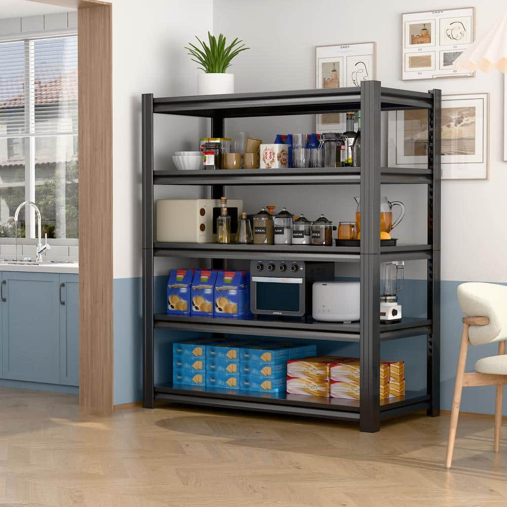 Black 47.2 in. W 5-Tier Heavy-Duty Metal Pantry Organizer with Adjustable S