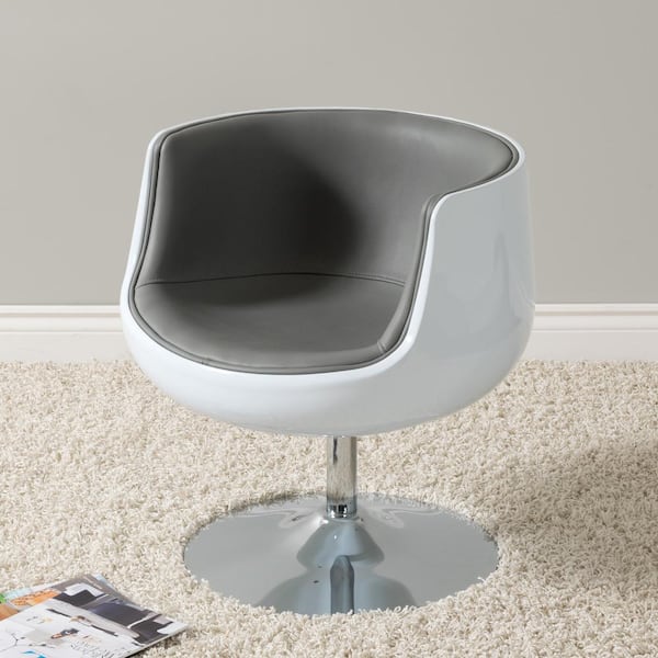 CorLiving Mod Modern Grey and White Bonded Leather Swivel Barrel Chair