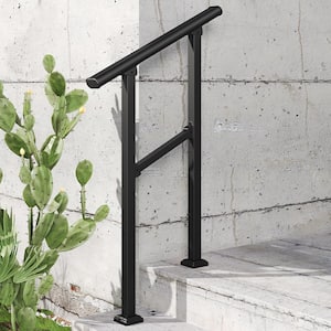 36 in. H x 26.5 in. W Black Wrought Iron Stair Railing Kit Handrails for Outdoor Steps Fit 1 or 2 Steps