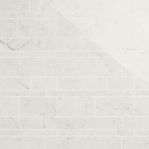 Saroshi Carrara Giola 11.41 in. x 11.69 in. Polished Porcelain Floor and Wall Mosaic Tile (0.92 sq. ft./Each)