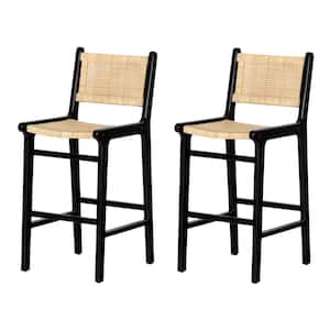Balka 29 in. Wood Rattan and Black Low Back set of 2