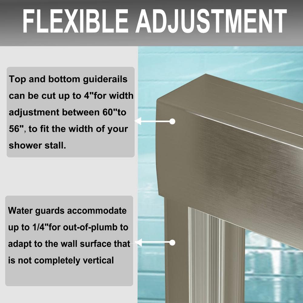 Brushed Nickel Semi-Frameless Sliding Shower Door with Clear Glass
