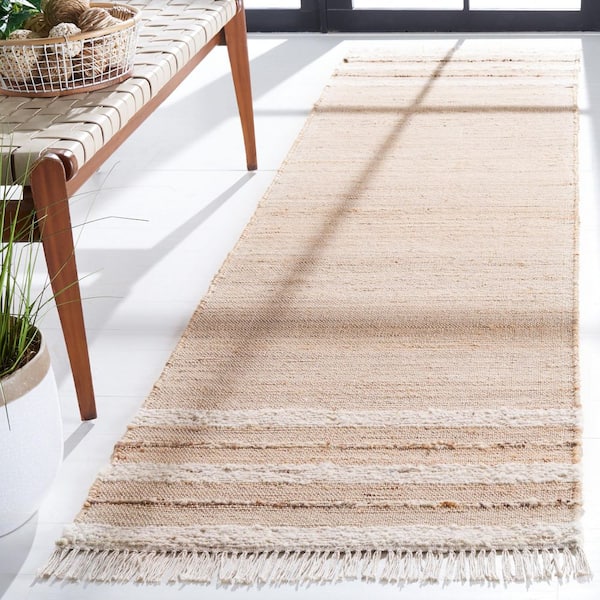 Natura 2 ft. x 9 ft. Natural/Brown Striped Border Runner Rug