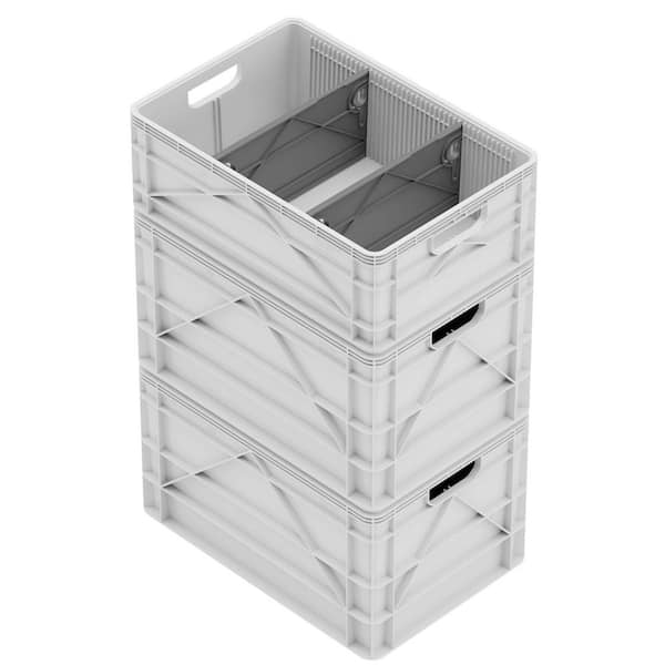 Crate Basic Pack 2 Full-Size and 1 Half-Size Heavy Duty Stackable Storage Bins with Dividers White