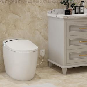 One-Piece 1.28 GPF Auto Flush Elongated Smart Bidet Toilet with Digital Display in Glossy White