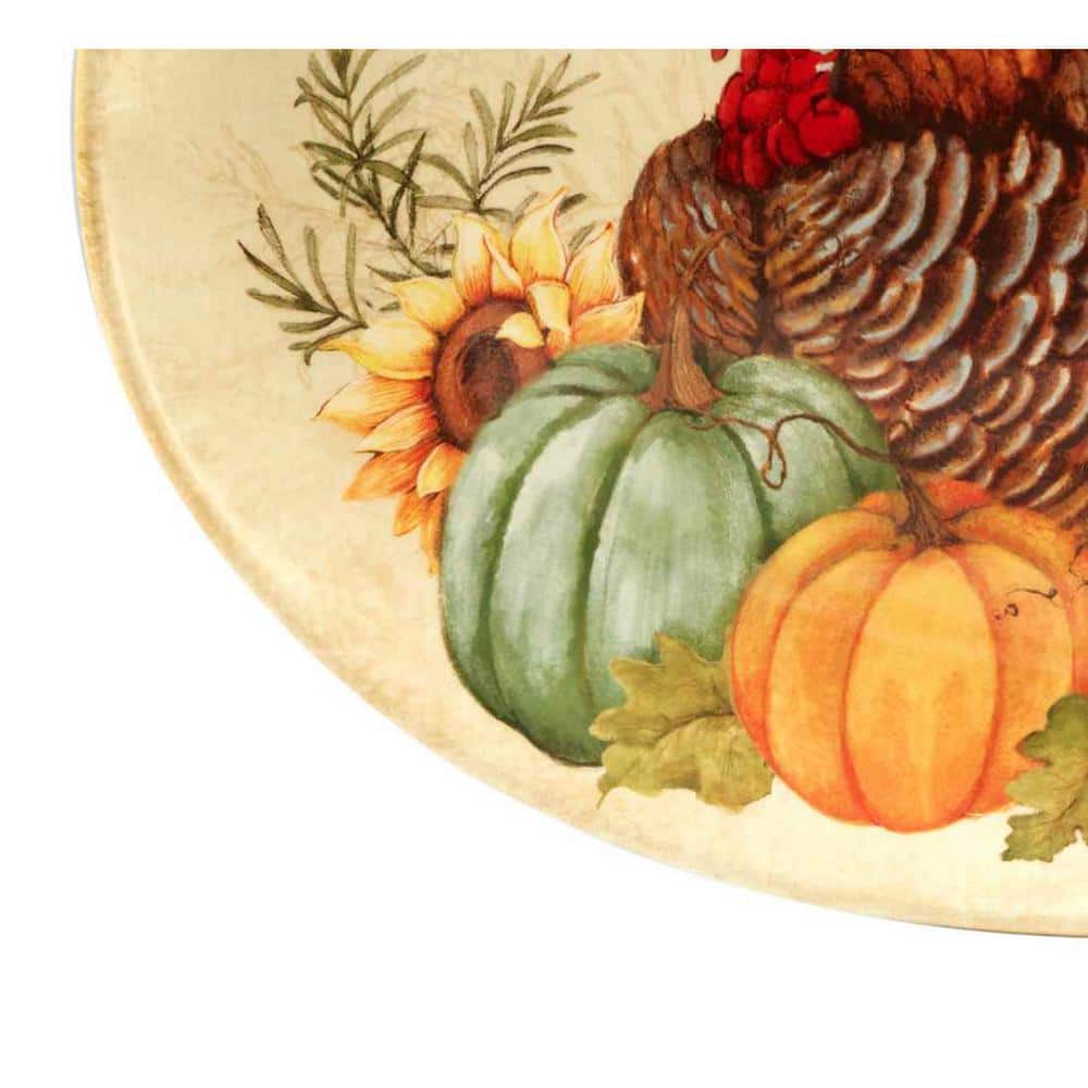 Rustic Multicolor Ceramic Oval Serving Platter with Animal and Floral Print
