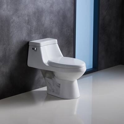 Siphonic Jet 1.28 GPF High Efficiency Single-Flush Elongated One-Piece Toilet in White Seat Included