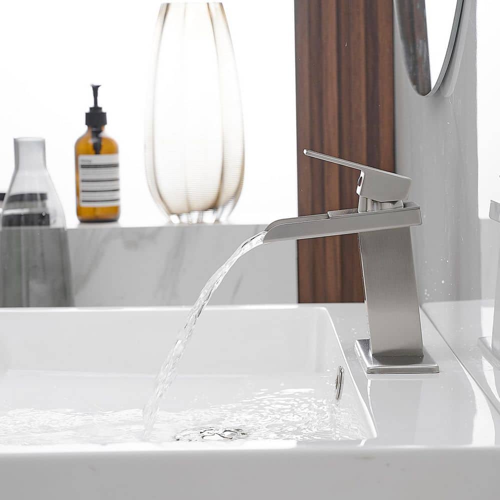 Brushed Nickel Single-Handle Waterfall Bathroom Faucet