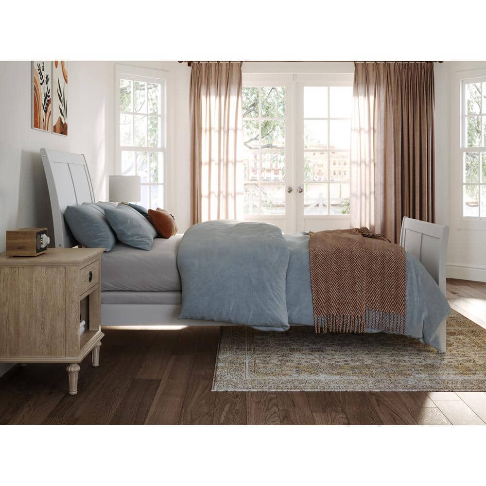 Portland White Solid Wood Sleigh Bed Frame with Footboard