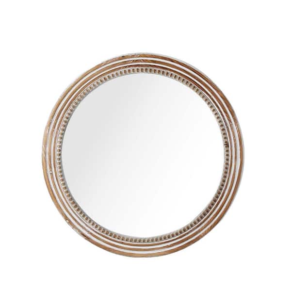 YESSKY DOWELL ENTER LLC 24 in. W x 24 in. H Rustic Wall Mirror Farmhouse Round Bathroom MirrorCircle Mirror Round Wall Mirror Wood Framed Mirror