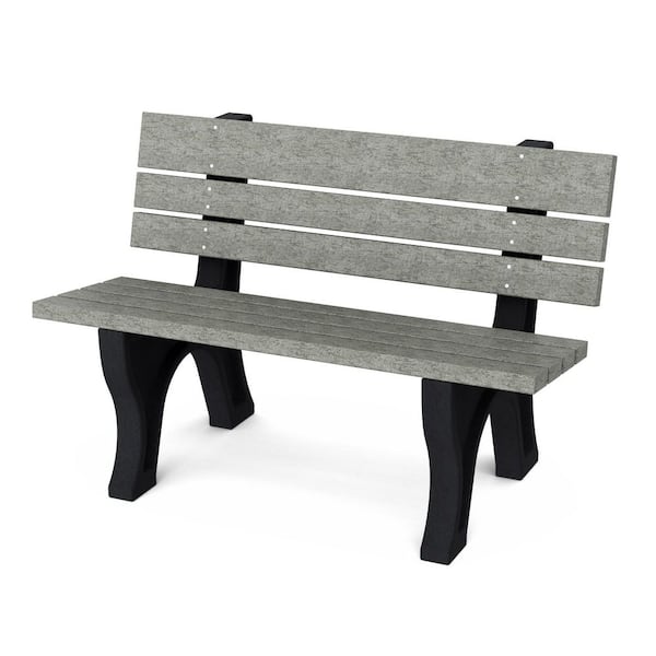 Heritage 4 ft. Dark Gray and Black HDPE Plastic Outdoor Park Bench