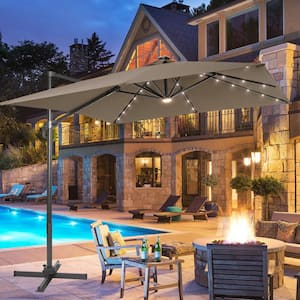 10 ft. x 8 ft. Outdoor Rectangular Cantilever LED Patio Umbrella, 240 g Solution-Dyed Fabric Aluminum Frame in Taupe