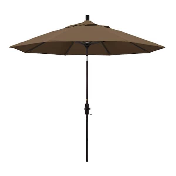 California Umbrella 9 ft. Bronze Aluminum Pole Market Aluminum Ribs Collar Tilt Crank Lift Patio Umbrella in Cocoa Sunbrella